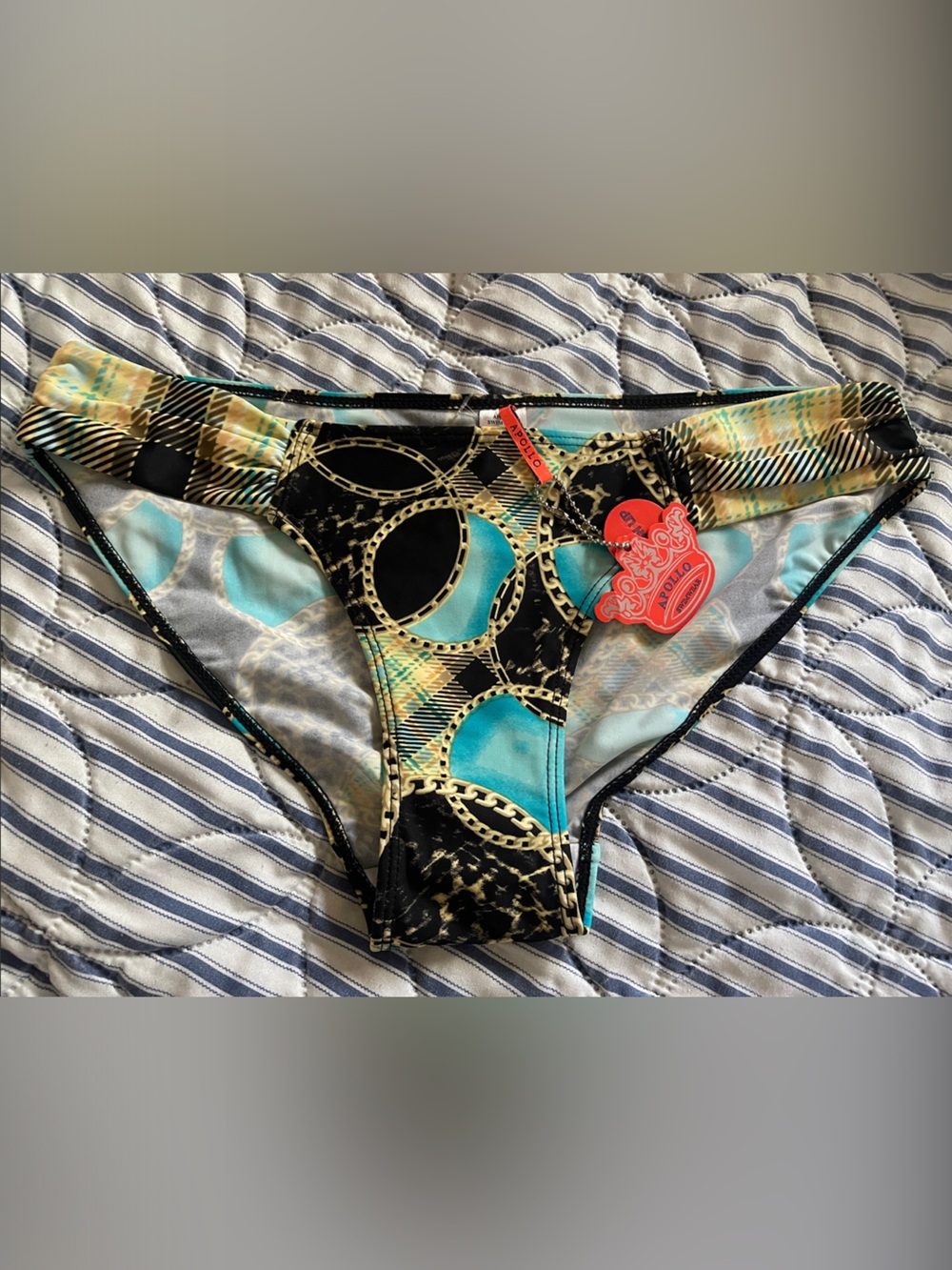 NEW! Turquoise & Black plaid chain Bikini Bottom
